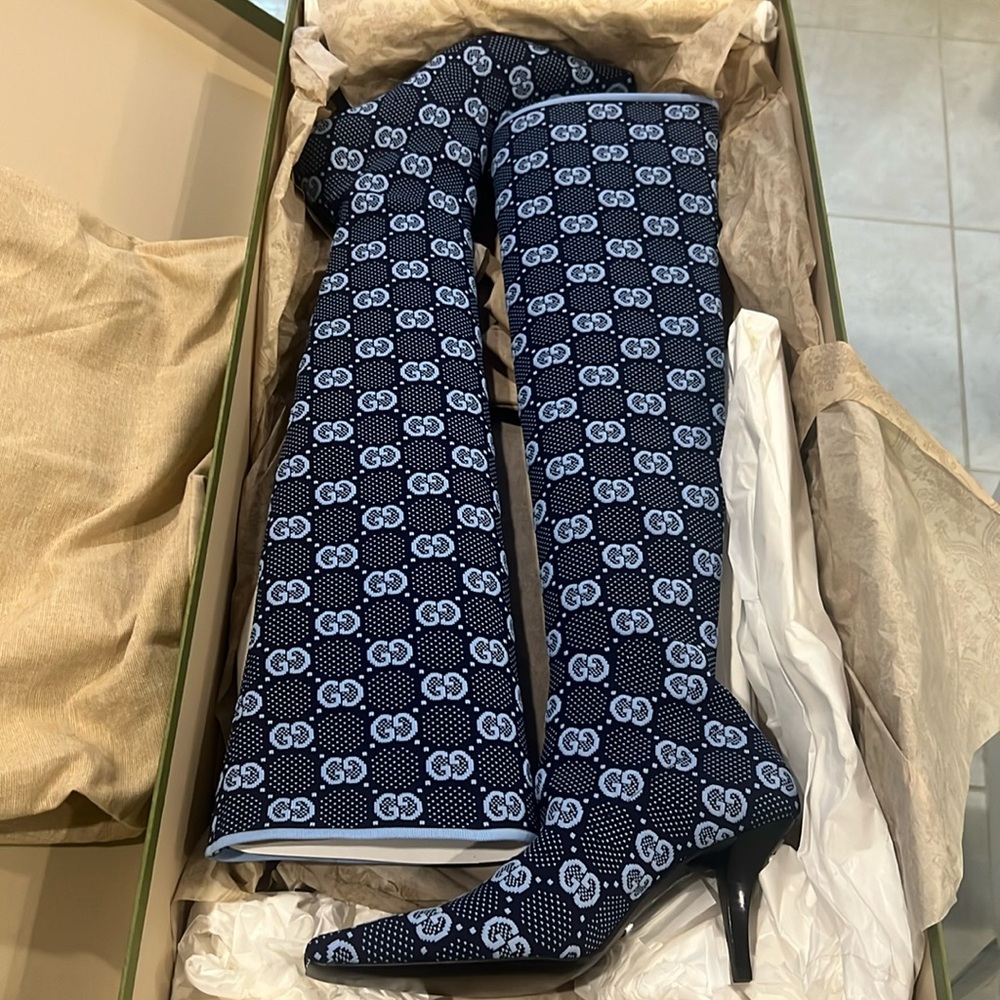 🔥🔥🔥Authentic Gucci Tech.GG Jersey Tom H175 over knees boots